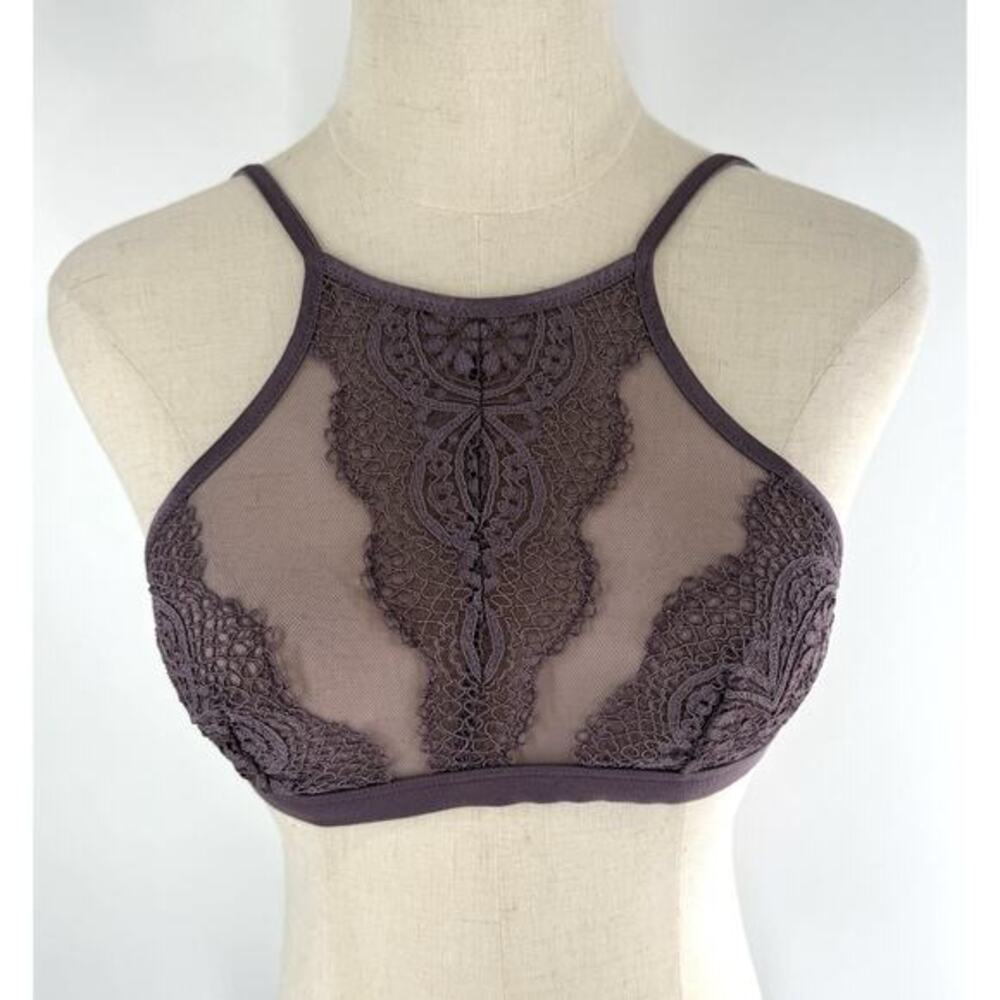victoria secret body by victoria bra Lace Sheer High Neck Purple Small Bralette